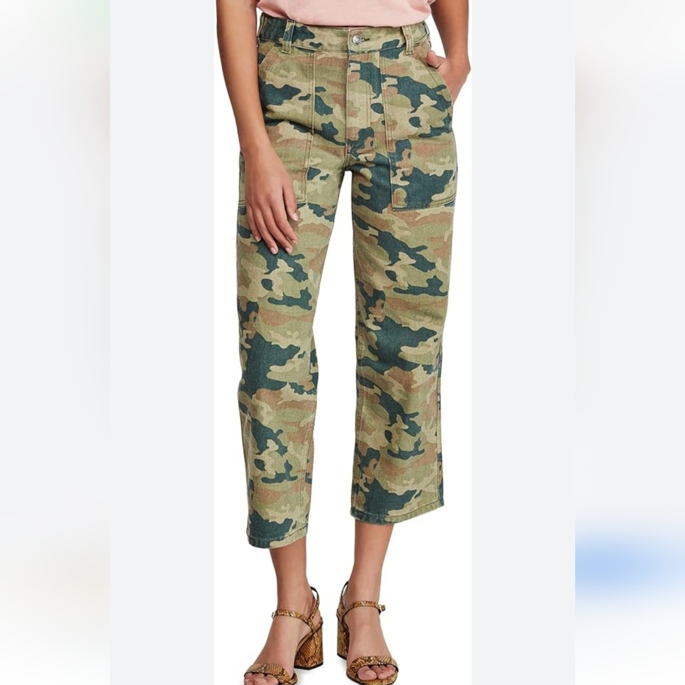 Free People Remy High Rise Denim Straight Leg Army Cargo Pants